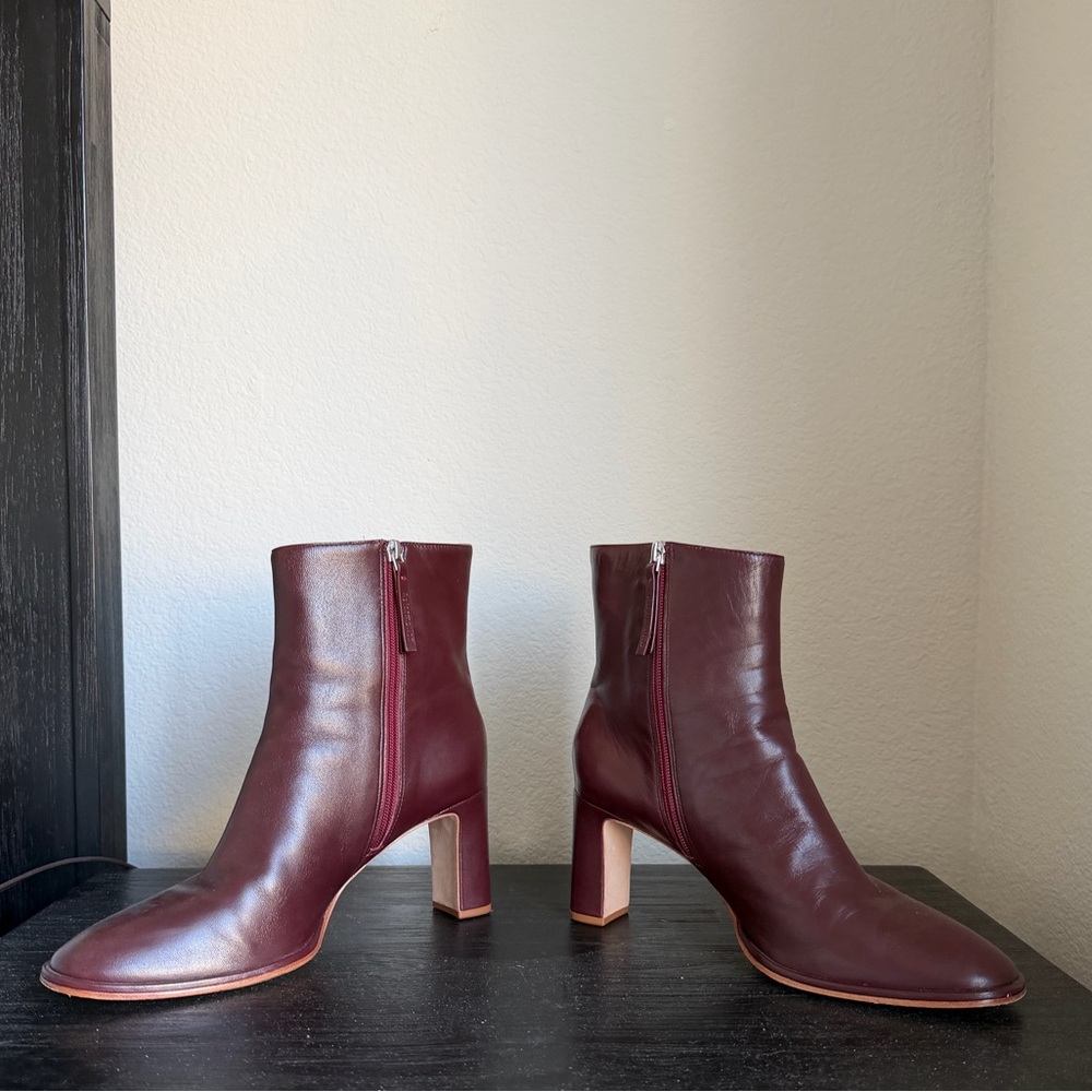 Reformation Gillian Burgundy Leather Ankle Boots - Picture 10 of 15